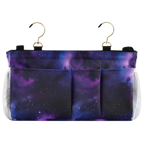 Bedside Caddy Hanging Storage Bag Galaxy Purple Bedside Organizer Caddy for Bunk, Dorm Room, Hospital Beds - Place Magazines / Remotes / Keys