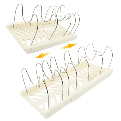 Expandable Pot and Pan Organizer Rack for Kitchen Cabinet or Under Sink,with 10 Adjustable Compartment 13"-23" Adjustable Length for Lids Bakeware Frying Rack and Cookware(COLOR:White) - color: White