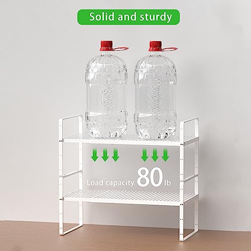 Expandable Cabinet Storage Shelf Stackable Organizer Rack for Kitchen Bathroom Pantry Spice Cupboard Coffee Countertop Home Office Desk Heavy Duty Nonslip White Large 2 Packs - color: White 2 Packs, size: Large - 10.2"W x (16.5"-27.1")L x 9.8"H