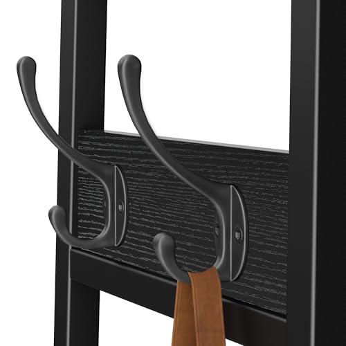 Coat Rack Freestanding, Coat Stand with 3 Shelves and 7 Hooks, Hall Tree Free Standing, Clothes Rack Stand Organizer for Bedroom, Hallway, Entryway, Living Room, Industrial Style, Black - color: Black, style: 3 Shelves
