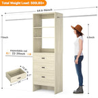 Homieasy 96 Inches Closet Organizer System, 8FT Customizable Walk In Closet Organizer with Hanging Rods, 3 Leather Handle Drawers Garment Rack, 96" L x 16" W x 75" H, Max Load 1000 LBS, White Oak - color: White Oak