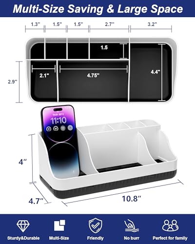 Bathroom Counter Organizer and Storage with 2 Pack Qtip Holder Dispenser, 7 Slots Detachable Toothbrush Holders for Bathrooms, Anti-Slip Electric Toothbrush and Toothpaste Holder Countertop - color: White Black