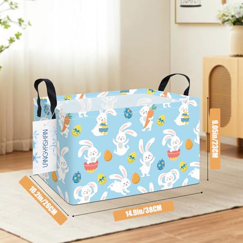 LANGYASHAN Rectangular Storage Bin Collapse Canvas Fabric Cartoon Storage Basket with Handles for Organizing Home Kitchen Boys and Girls Toys Office Closet Shelf Baskets (Rec Blue Rabbit Easter Egg) - color: Rec Blue Rabbit Easter Egg