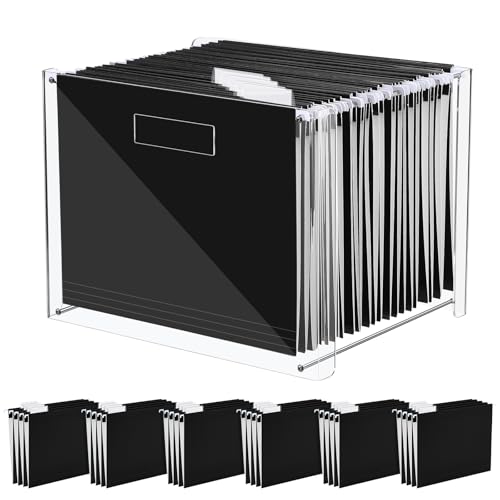 Dispowreath 24 Hanging File Folder with Acrylic Organizer for Letter/a4 Size Desktop Clear File Storage Box with Handles for Home Work Office Use(Black,Classic) - color: Black, style: Classic