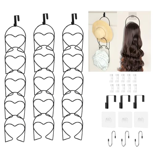 LINFIDITE 15 PCS Baseball Hat Rack Hanger Holder Organizer Flexible Multi Hook Wall Mounted Over Door Cap Display Storage Rack Cap Holder, Closet HangingStorage Rack w Hanging Hook Black - color: 15pcs Black, size: Heart Ring