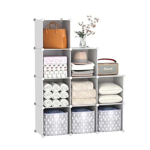 C&AHOME Cube Storage, 9-Cube Bookshelf, Plastic Closet Cabinet Organizer, DIY Stackable Bookcase, Modular Shelving Units Ideal for Home, Office, Kids Room, 36.6" L x 12.4" W x 48.4" H Milky UPCS09M - color: Milky