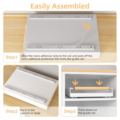 Pull Out Cabinet Organizer, 15.3'' Deep Expandable Slide Out Cabinet Organizer Fixed with Adhesive Nano Film, Slide Out Drawers Pull Out Tray for Cabinet in Kitchen, Pantry, Bathroom, White - color: White