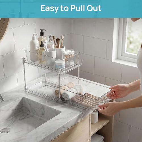 1 Pack Bathroom Organizer,2 Tier Clear Under Sink Organizers Vanity Countertop Storage Container,Cabinet Drawers Bins, Pull-Out Organization with Track for Pantry, Kitchen - color: Clear, size: 1 Pack