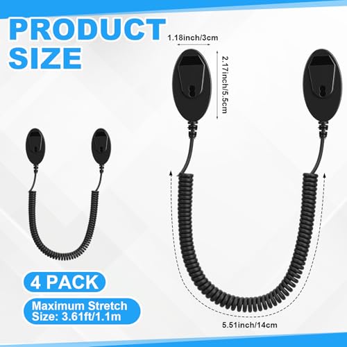 4 Pack 43 Inch Magnetic Remotes Control Holder with Spring Ropes Retractable Cord Remote Holder Wall Mount Anti-Loss Remote Control Leash Wall Mount for Projector TV Fan Couch, Bedside Table - size: 43 Inch