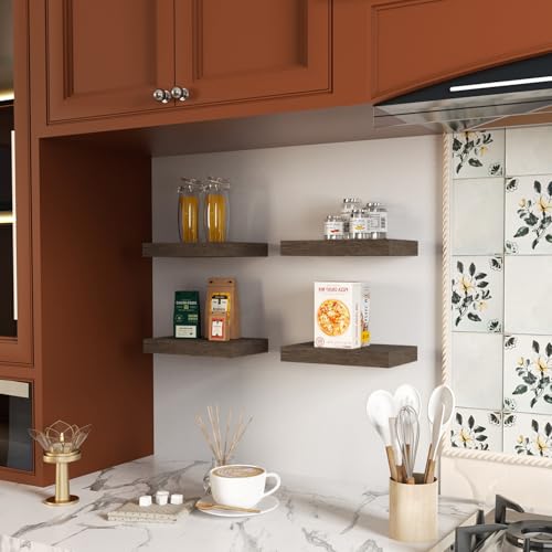 Floating Shelves for Wall, Bathroom Shelves Over Toilet, Wall Shelves & Book Shelf, Hanging Shelf, Modern Wooden Wall-Mounted Small Floating Shelves, 12x7x1.5 in (Smoke Gray, Set of 4) - color: Smoke Gray, size: 12"(set of 4)