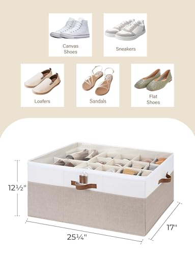 StorageWorks Shoe Organizer for Closet, Fits up to 24 Pairs, Shoe Cubby Storage Containers with Adjustable Dividers and Clear Cover, Brown & White - color: Brown & White, size: Large
