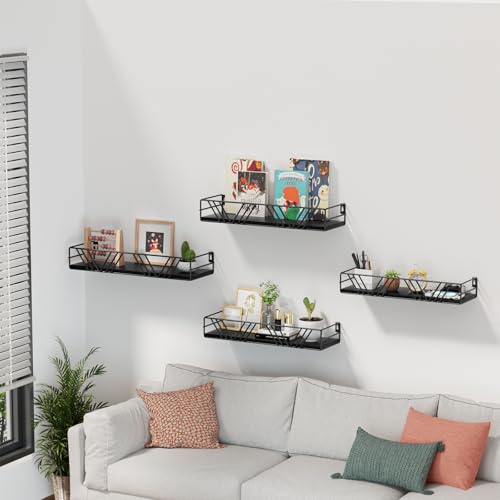 Amaoot Floating Shelves for Wall Set of 4, Different Sizes Mounted Wood Floating Shelf, Wall Shelves for Living Room,Bedroom, Bathroom, Kitchen, Farmhouse Decor, Office - color: Black
