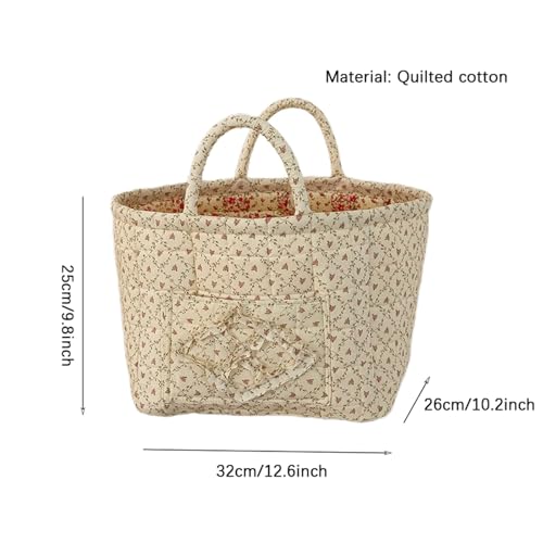 Quilted Fabric Storage Basket with Handles & Pocket, Foldable Laundry Hamper Boho Floral Print Organizer Bin for Home, Picnic, Office 12"x10"x10" (A-2) - color: A-2