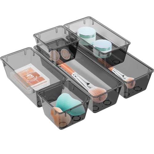 WOWBOX 6 Pack Clear Drawer Organizer Set, Acrylic Drawer Storage Trays, Storage Bins for Makeup, Cosmetics, Jewelries, Utensils, Gadgets, Office, Black - color: Black, size: 6 PCS