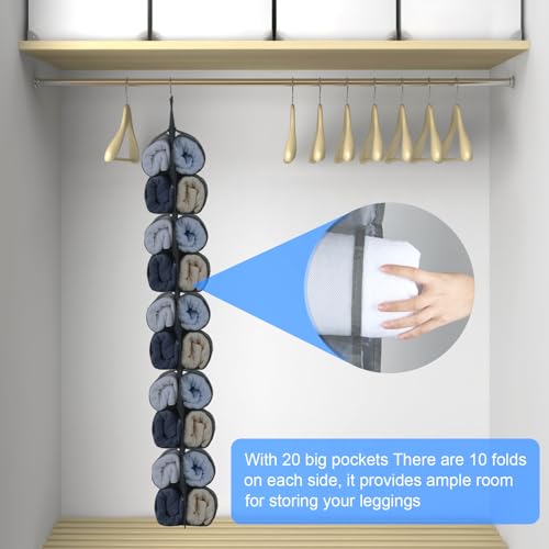 Legging Organizer for Closet Hanging, Hanging Legging Organizer, Legging Storage for Closet, Behind Door, Wardrobe, Clothes Storage, Hanger 20 Pockets Clothes Storage (Black) - color: 1pack-Black