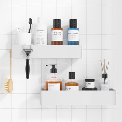 Kitsure Shower Caddy - 2 Pack Adhesive Shower Organizer, Rustproof Metal Shelves, No-Drill Bathroom Organizers and Storage, White, Large - color: White, size: Large