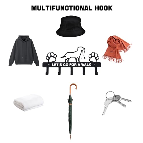Key Holder Wall Mounted with Screws and Anchors, Black Multifunctional Key Hanger with 5 Hooks, Entryway Front Door Kitchen Hallway Garage Office - color: Dog Black