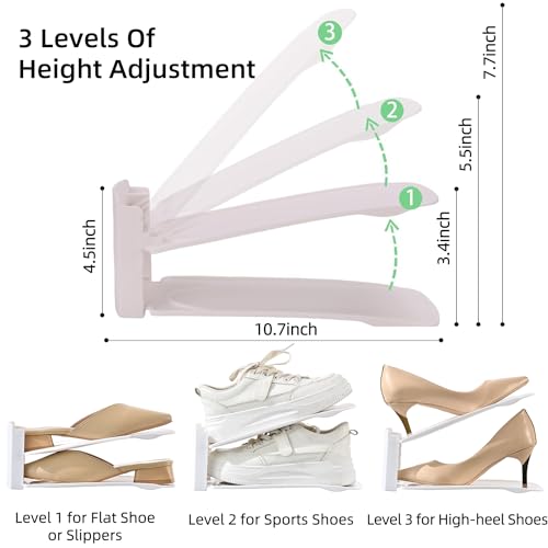 12 Pack Shoe Slots Organizer Adjustable Level Shoe Stacker Holder Storage Space Saving Sneakers Display Tray Rack for Closet (White, 12Pack) - color: White, size: 12Pack