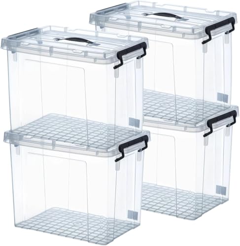 72 QT 4-Pack Heavy-Duty Stackable Clear Storage Bins with Lids - Premium Clear Plastic Organizing Containers for Home, Office, BPA-Free, Pull Handles and Secure Latches - style: 72 QT 4-Pack
