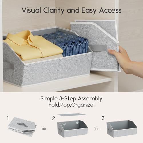 Homsorout Large Closet Organizers and Storage Bins - 8 Pack Trapezoid Storage Baskets for Shelves, Foldable Fabric Baskets with Handles Ideal for Closet, Basket, Wardrobe and Shelf Storage, Light Grey - color: Light Grey, size: 8 Pack