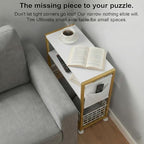 Skinny Side Table with Storage, 3 Tier Slim Side Tables for Small Spaces, Skinny End Table Narrow Bedside Table Narrow Side Table for Living Room, Bedroom - color: White Gold