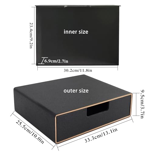 Stackable Organizer Drawer PU Leather Classic Handmade,Organize Home Office Desk Accessories and Sort Letter-Size Paper/a4 Document,Desk Caddy with Drawers Storage Box ,13.1x10x3.7inches,Black - color: Black Linen Texture