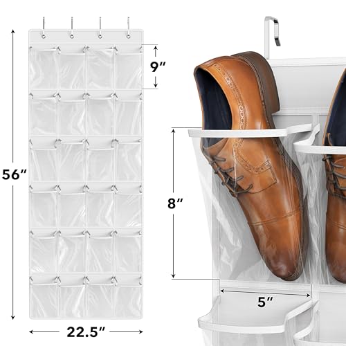 Simple Houseware 24 Pockets Large Clear Pockets Over The Door Hanging Shoe Organizer, White (56" x 22.5") - color: White, size: Extra Large Pockets