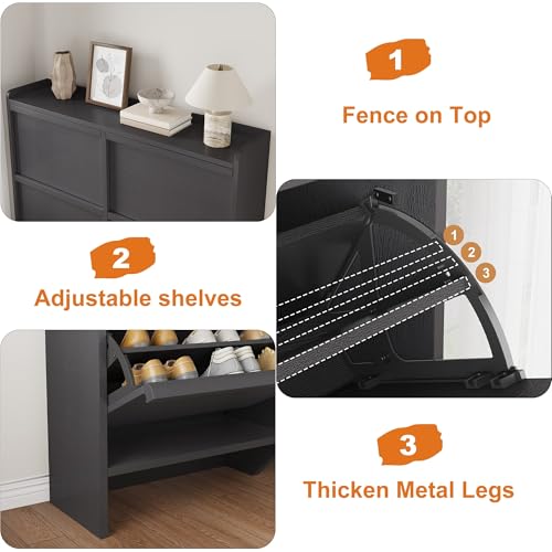GarveeHome Shoe Cabinet with 4 Flip Drawers, Wooden Shoe Organizer Cabinet with Adjustable Shelf, Shoe Storage for Entryway, Hidden Shoe Cabinet for Hallway, Living Room, Black - color: Black, size: 4-Drawers