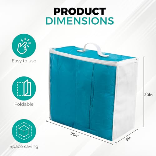 VitalUp 3 Pack Clear Plastic Storage Bags, Durable Zippered Storage Bags for Comforters, Blankets, Clothes, and Bedding - Breathable Nonwoven with Clear Front for Easy Organizing 20x20x8 - color: Clear with Non-Woven Sides, size: 20x20x8 (52L) - 3 pack