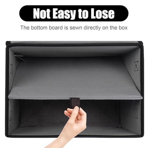 Large 17" 42 Quarts Collapsible Stackable Storage Bins with Lids [3-Pack] Foldable Fabric Linen Storage Boxes Cube, Closet Organizer Baskets with Label for Home (16.7 x 12 x 12", Black & Gray) - color: Black & Gray, size: Large - 3 Pack