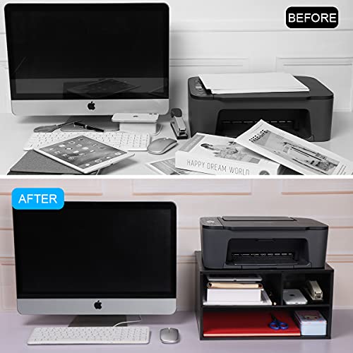 EMERIT Printer Stand Shelf with Storage Wood Desk Paper Organzier for Home/Office,Printer Riser, 2 Tire - color: Black, size: Medium