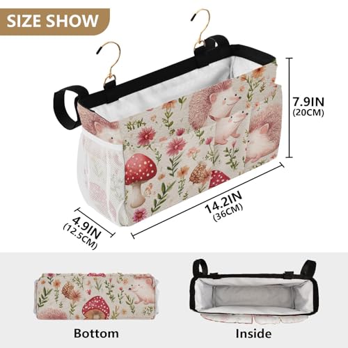 Bedside Caddy Metal Frame Hanging Organizer Bunk Bed Dorm Accessories Hook And Loop Storage Bag Large Pockets Cute Hedgehogs Mushroom Pink - color: Cute Hedgehogs Mushroom Pink