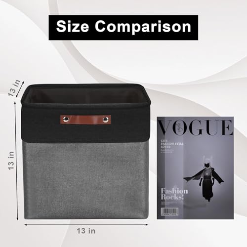 Bagnizer 13x13 Cube Storage Bins, Collapsible Fabric Storage Box, 4 Pack Closet Baskets with Handles for Organizing, Shelf, Toys, Clothes, Home, Office, Nursery (Grey&Black) - color: Gray / Black, size: Cube - 13"x13"x13"