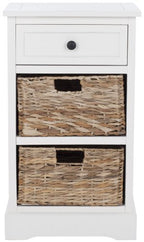 SAFAVIEH Home Collection Carrie Distressed Cream/ Natural Wicker 3-Drawer Storage Nightstand Side Table (Fully Assembled) - color: Distressed Cream