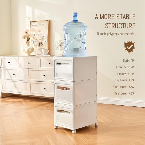 Shoe Box Shoe Storage Box Shoe Storage Organizer ，Under Bed Shoe Storage， With Wheels Stackable (White, 3 Pack) - color: White, 3 Pack
