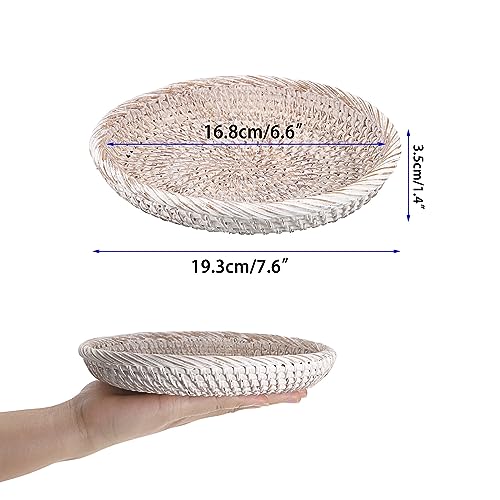 Hipiwe Small Key Basket Bowl for Entryway 7.6" Round Woven Wicker Basket Fruit Serving Tray Woven Basket Wall Decor Rattan Organizer Basket for Keys, Wallet,Whitewash - color: Whitewash, size: X-Small, 7.6"