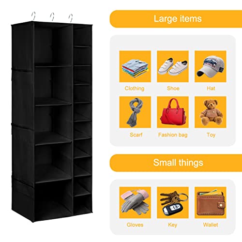 Libeder Shoe Organizer for Closet, 15 Shelf Hanging Closet Storage Shelves - 10 Shoe Rack Organizer and 5 Compartment for Clothes with 6 Side Mesh Pockets for Scarf, Socks,Gloves Black - color: Black