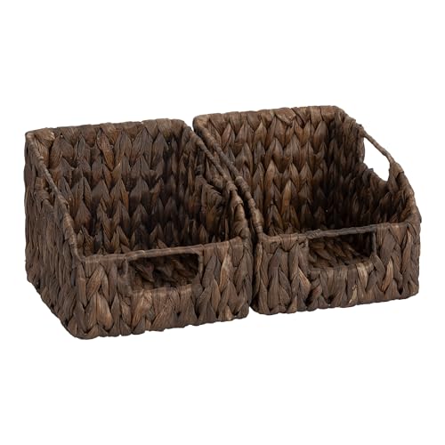 StorageWorks Pantry Baskets for Organizing, Water Hyacinth Storage Baskets for Shelves, Small basket with Built-in Handles, Pantry Organizers and Storage, Brown, Set of 2 - color: Dark Brown(Water Hyacinth), size: 2x 8½"L x 10"W x 7½"H