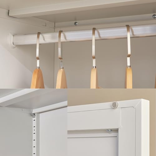 71" Tall Metal Wardrobe Closet with Hanging Rod, Adjustable Shelves – Durable Steel Armoire for Home or Office - color: Urban Essential-white