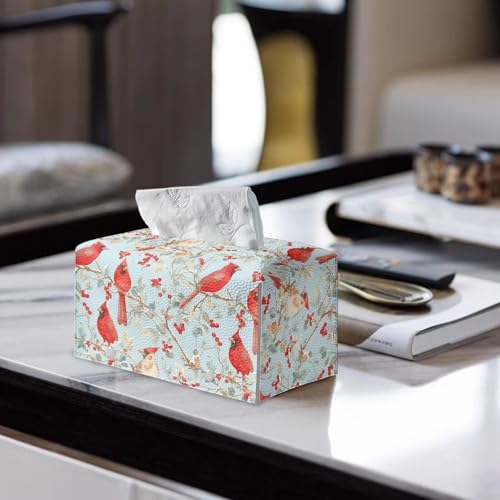 Christmas Cardinal Tissue Box Cover, Rectangle Leather Tissue Cover Waterproof Tissues Holder Decorative Organizer with Fashion Prints Home Decor Items - color: Christmas Cardinal