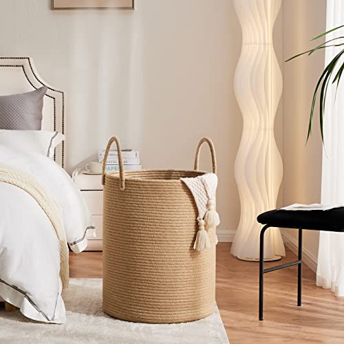 Fiona's magic 72L Large Woven Laundry Hamper, Tall Cotton Rope Storage Basket, Jute Baby Nursery Hamper for Blankets, Toys and Clothes in Bedroom and Living Room Organizing, Jute - color: Brown Jute, size: Large(72L)