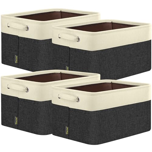 BALEINE 4 Pack Fabric Closet Storage Bins for Shelves, Linen Closet Organizers and Storage, Decorative Baskets for Organizing, Shelf, Clothes, Home, Office (Black, 12"x8"x8") - color: Black, size: 4PCS/Small-12x8x8