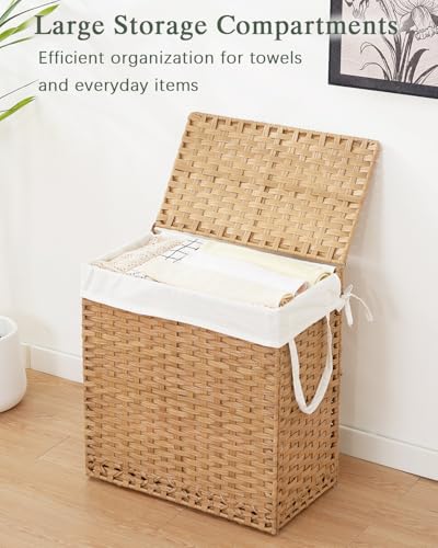 SETVSON Laundry Hamper with Lid Wicker Laundry Basket 112 L (29.6 Gal) Laundry Hampers Handwoven Rattan Clothes Hamper with Handles 3 Removable Liner Bag, 6 Mesh Bags for Bathroom Bedroom Natural - color: Natural, size: 29.6 Gal