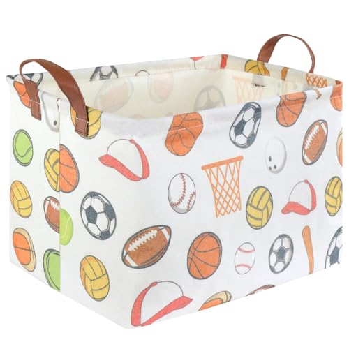 Rectangular Ball basket,Kids Storage Bins, Foldable and waterproof canvas kids basket organizer, Boys toy box,boys Room Decor,shelf basket(Ball game) - color: Ball game