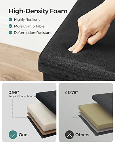 SONGMICS MAZIE Collection - 43 Inches Folding Storage Ottoman Bench, Ottoman Foot Rest, End of Bed Bench, Storage Chest, Load 660 lb, for Living Room, Bedroom, Entryway, Ink Black ULSF077B01 - color: Ink Black, size: 15"D x 43"W x 15"H