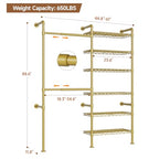 Wall Mounted Garment Rack, Walk-in Closet System with Expandable Rods, Adjustable Shelves, Industrial Pipe Clothing Racks, Hanging Clothes Organizers and Storage, Metal Closet Shelving Wardrobe - color: Gold
