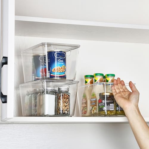 Vtopmart 6 Pack Clear Stackable Storage Bins with Lids, Medium Plastic Containers with Handle for Pantry Organizer and Storage,Perfect for Kitchen,Fridge,Cabinet, Closet,Bathroom Organization - size: M(10"L x 6"W x 5"H)