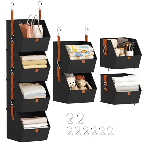 Homsorout Hanging Closet Organizer 4 Tier - Clothes Hanging Shelves, Space-Saving Closet System, Fabric Storage Bins Bedroom Organization, Collapsible Baskets for Home, Dorm, Rv, Black - color: Black, size: 4 shelves