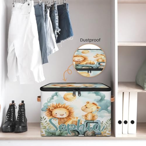 Custom Storage Basket with Name, Personalized Storage Bins with Zipper Lid, Foldable Fabric Storage Box Large capacity with Handle Lion Car - color: Option 22