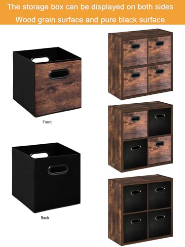 Fabric Storage Cubes, Collapsible Imitation Wood Organizer bins with 2 Handles - Set of 4, Fit Cube Storage Unit, for Clothes, Bedroom, Brown and Black (Small-10.5in x 10.5in x 11in-4 Pack) - size: Small-10.5in x 10.5in x 11in-4 Pack